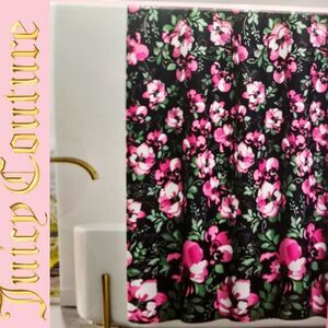 Juicy Couture Home Script Logo Floral Pattern Shower Curtain w/Hooks